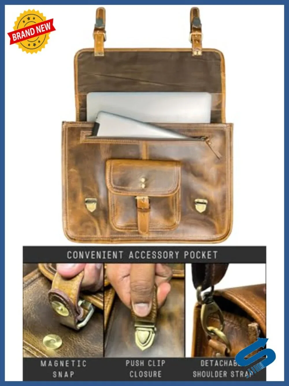 Leather Messenger Bag for Men - Full Grain Leather Briefcase Laptop Satchel